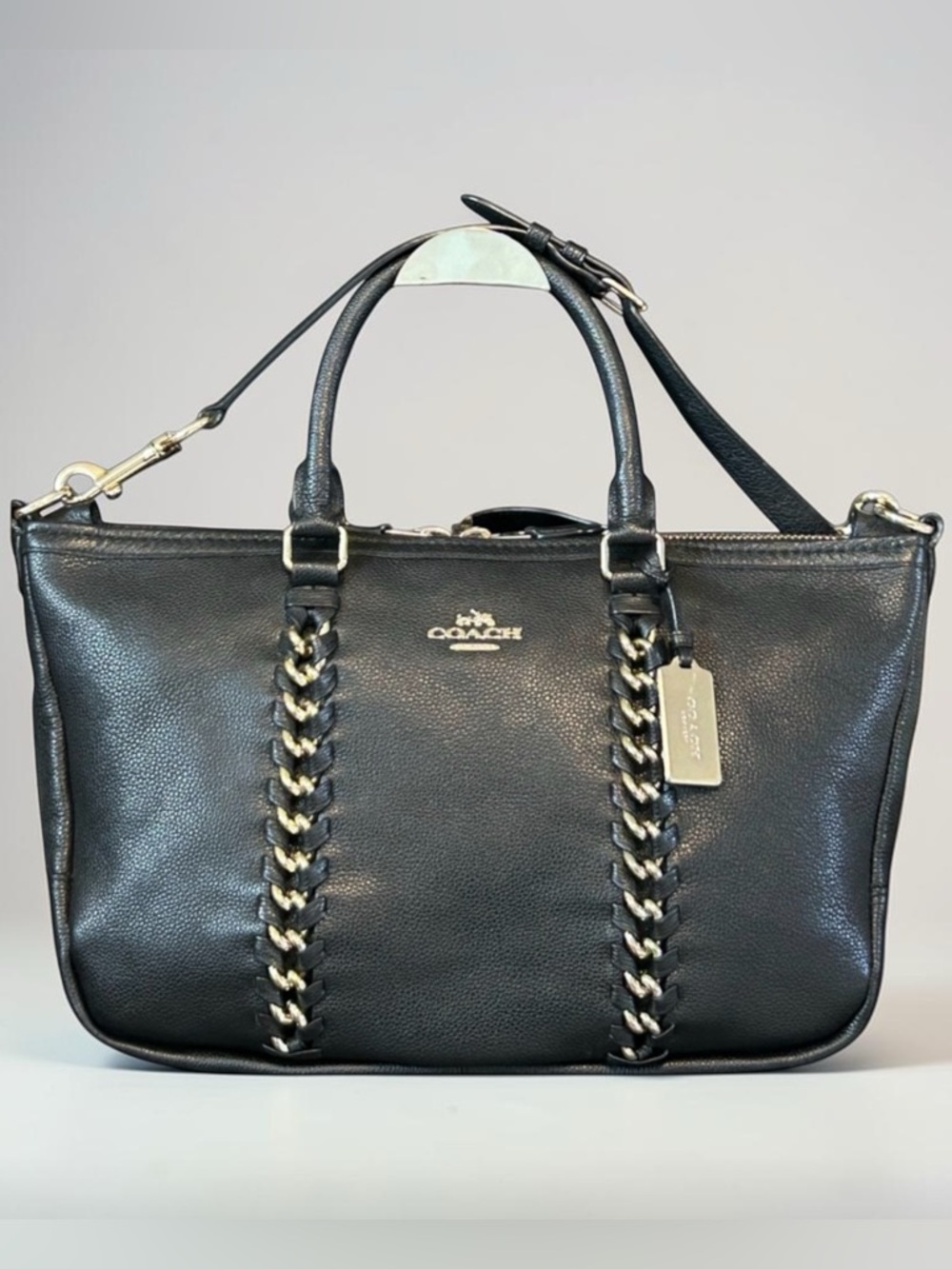 COACH Central Jumbo Whipstitch Pebble Leather Satchel/Crossbody Bag